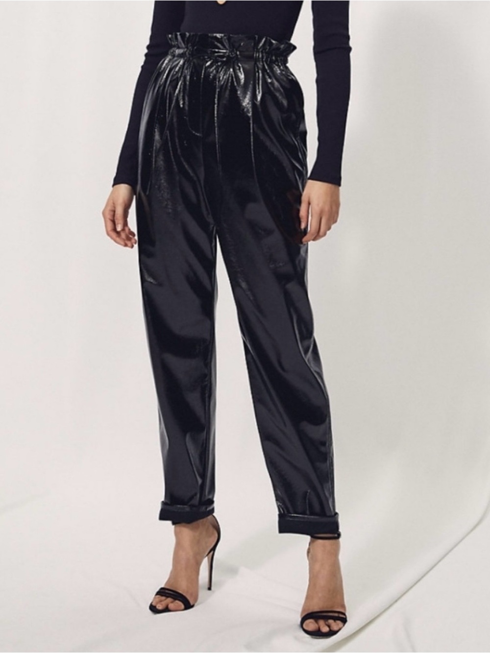 Aritzia Black Faux Leather Paperbag Ankle Pants